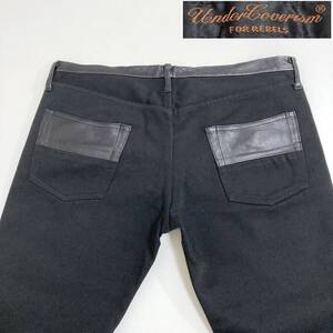 2005AW UNDERCOVER ARTS&CRAFTS 稲妻 レザー 切替 ダメージ加工 カツラギ パンツ 3サイズ アンダーカバー VINTAGE archive 4080626