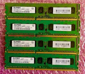 W155☆ ELPIDA DDR3 PC3-12800E-11-10-E3 4GB×4計16GB デスクトップ用メモリ Memory メモリー 動作確認済み