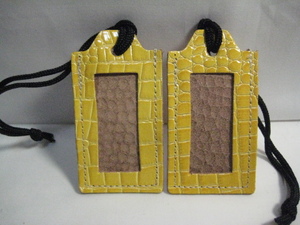 ２－１・牛革製・国産製造・黄色・ネームタグ・名札・荷札・２枚セット・未使用品