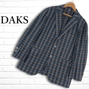 ◆美品◆ DAKS ダックス シルク 絹 軽め快適♪ チェック ブレザー テーラード ジャケット グレー × 青系 メンズ ◆日本製◆ 2004H