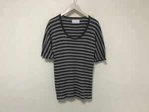 本物ミハラヤスヒロMIHARAYASUHIROコットンUネックボーダー柄半袖TシャツビジネススーツサーフアメカジメンズグレーMインナー日本製