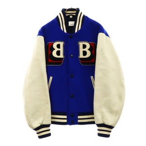 バーバリー Felton B Logo Leather Sleeve Wool Blend Varsity Jacket Bロゴ レザーバーシティジャケット スタジャン ブルー 8049064