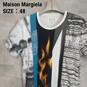 Maison Margiela◆15SS ファイヤー切替 半袖Tシャツ 白48/メンズ メゾンマルジェラ 半袖シャツ 総柄Tシャツ 総柄シャツ ファイヤー 