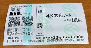 現地的中単勝馬券 クロワデュノールの東京スポーツ杯2歳S