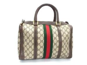 1円 ■美品■ GUCCI オールドグッチ 39 02 548 ヴィンテージ シェリーライン PVC×レザー ハンドバッグ ミニボストン ブラウン系 FF2773