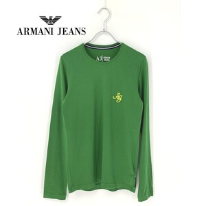 A9791/極美品 春夏 ARMANI JEANS アルマーニジーンズ コットン ストレッチ ロゴプリント 長袖 ロンT Tシャツ カットソー S 緑 レディース