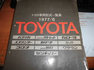 貴重　トヨタ車両形式一覧表　1977年／6月　かなり詳しい