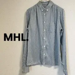 マーガレットハウエル MHL. ストライプシャツ 長袖 シルク 丸襟