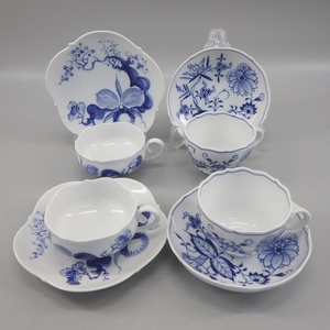 1円〜 Meissen マイセン ブルーオーキッド/ブルーオニオン カップ＆ソーサー 計4客 カップ＆ソーサー 317-2747700【O商品】