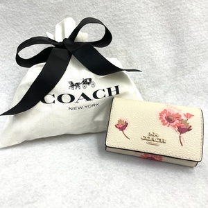 COACH コーチ ファイブリング ５連 キーケース レザー フラワーホワイト ロゴ ゴールド 本革 新品未使用