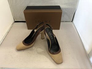 【LOEWE】ロエベ　レディス　ピンヒールサンダル　ベージュ×ダークブラウン　レザー　24cm　ヒール10cm　SY02ーGHR