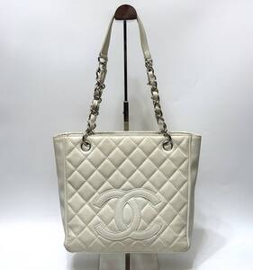 CHANEL シャネル キャビアスキン PST マトラッセ チェーントートバッグ ホワイト