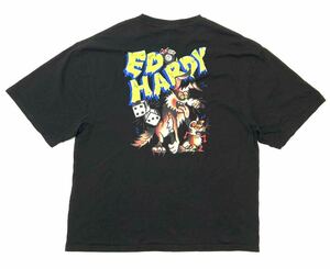 衝撃の1円スタート！ファン待望モデル！【Ed Hardy エドハーディ】オリジナルプリント 半袖Tシャツ【サイズL】ブラック N-R58