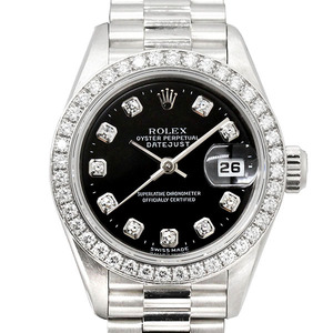 ロレックス ROLEX デイトジャスト 69136G 10Pダイヤ ブラック文字盤 W番 プラチナ ベゼルダイヤ レディース腕時計 自動巻き DATEJUST 26mm