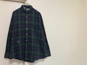 80sヴィンテージ！MADE IN USAアメリカ製L.L.BEAN エルエルビーンコットンチェックネルシャツsize L ダメージあり