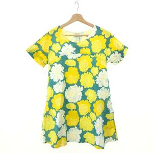 ◆marimekko マリメッコ 半袖チュニック サイズ:34◆ グリーン/イエロー レディース 花柄 総柄 トップス ワンピース