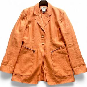 希少モデル■HERMES エルメス 42 XL リネン ジャケット オレンジ ビッグポケット レディース フランス製 テーラードジャケット アーカイブ