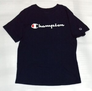 ☆Champion.COM TEE サイズL 半袖Tシャツ ラバー白色プリント AUTHENTICスポーツ紺ネイビー洗濯済ファッション ウェア ティー チャンピオン