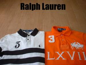 即戦力2着セットPOLO by Ralph Laurenワンポイント&ビッグポニー鹿の子ポロシャツM正規ポロバイラルフローレン白ホワイト黒&橙オレンジ