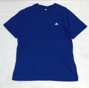 ☆adidas.com アディダス XLサイズ 半袖Tシャツ スポーツ ウェア COTTONティー フアッションTEE 幅58ブルー青ホワイト白色ワンポイント刺繍