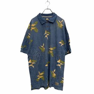 Tommy Bahama 半袖 ポロシャツ XL ブルーグレー ビッグサイズ ボタニカル柄 鹿子 アロハ 古着卸 アメリカ仕入 a603-6200