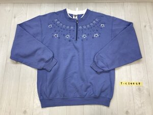 JERZEES ジャージーズ レディース 花プリント ハーフジップ トレーナー M 水色