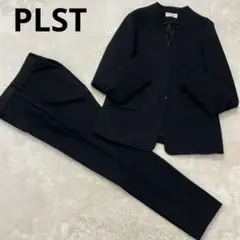 PLST プラステ ノーカラー ストレッチ パンツ スーツ セットアップ 黒