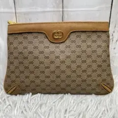 GUCCI オールドグッチ　ポーチ　セカンドバッグ　マイクロGG PVC 茶色