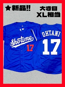 ★新品！◆送料無料！★格安！◆大き目XL相当*◆大谷翔平*Sho,Time*半袖シャツ*ユニフォーム*青,ブルー*ワッペン&刺しゅう*野球*スポーツ.