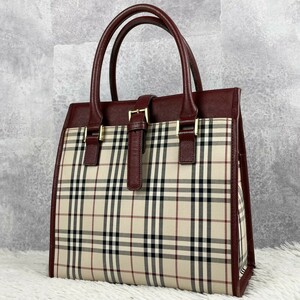 極美品 BURBERRY バーバリー ノバチェック ハンドバッグ トート ビジネスバッグ キャンバス レザー 通勤 通学 大容量 ベルト サフィアーノ