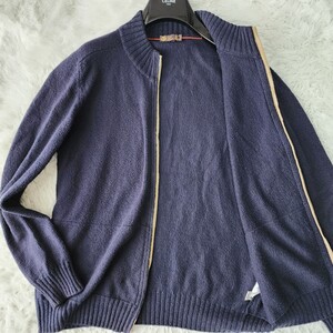 稀少 XL相当 50 ロロピアーナ ドライバーズニット Loro Piana ネイビー系 ダブルジップ ロゴ シルバー金具 コットン イタリア製 リブ 