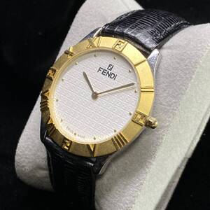 1円～ 6T3026O0125 FENDI フェンディ ズッカ柄 FFロゴ 000-2000G-073 QZ クォーツ メンズ 腕時計 純正ベルト 動作未確認 現状品