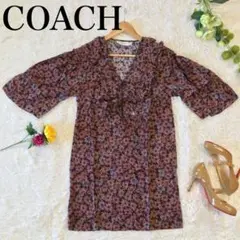 COACH コーチ ワンピース ドレス 花柄 赤 青 紫 ショート 美品