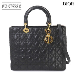 新品同様 クリスチャン ディオール Christian Dior レディディオール ラージ 2way ハンド ショルダー バッグ レザー ブラック 90243287