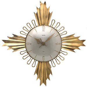 送料無料 アンティークウォールクロック LINDEN/ヴィンテージ壁掛け時計掛時計ゴールドGOLD十字架サンバーストフレームミッドセンチュリー