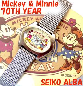 SEIKO ALBA セイコーアルバ ミッキーマウス ミニーマウス 70周年記念 元箱 保証書 解説書 Mickey Minnie 70TH クオーツ 腕時計 電池交換済