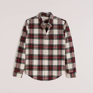 正規品 新品 Abercrombie＆Fitch アバクロンビー＆フィッチ US-S フランネルチェックシャツ White Plaid Flannel Shirts