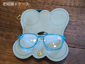 pop　青　老眼鏡　度数1.0 メガネケース付き　メガネバッグ　ぶら下げる 女性　おしゃれ