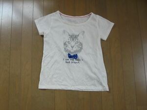 ジーユーGU★ネコ柄白の半袖Ｔシャツ★Ｓ、153～160