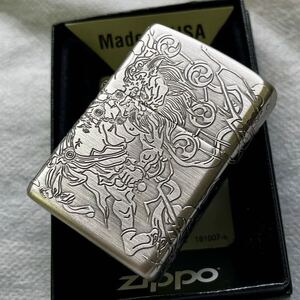 ZIPPO/新品/風神雷神/4面彫刻/ニッケル古美/和柄/ジッポー/送料無料/縁起物/ギフト/プレゼント/コレクション