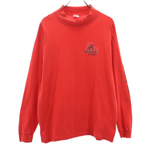 アディダス 80s USA製 ヴィンテージ 長袖 モックネック 袖プリント シングルステッチ Tシャツ L 赤 adidas ロンT メンズ