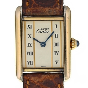 カルティエ CARTIER W1003053 マストタンク SV925（GP) /レザー クォーツ レディース 良品 E#136231