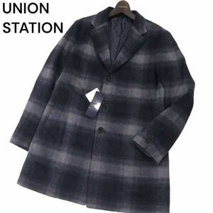 【新品 未使用】 UNION STATION メンズビギ 秋冬 ウール混★ オンブレー チェック チェスターコート Sz.M　メンズ　I3T01433_9#N