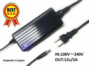 PSE認証 輸入元会社名記載 安心、安全、設計、高品質 DC.12V.5A ACアダプター 最大出力60W スイッチング式 多目的に使用 AC →DC へ変換!!