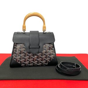 未使用保管品 GOYARD ゴヤール サイゴン ミニ ヘリンボーン レザー ウッドハンドル 2way ショルダーバッグ ハンドバッグ ブラック 30544