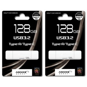 HIDISC USB3.2 /128GB Gen2 Type-C メモリ Type-Aコネクタ搭載 HDUF134C128G3C 二個セット【1円スタート出品・新品・送料無料】