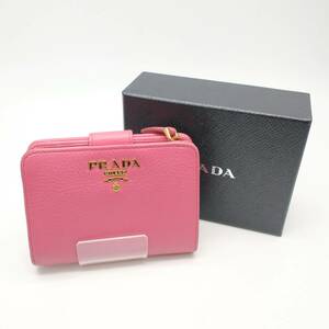 PRADA プラダ サフィアーノ 1ML018 二つ折り財布 L字ファスナー レザー ピンク コンパクトウォレット レディース ゴールド金具