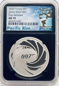 2020年 イギリス連邦 ツバル ジェームズ・ボンド 007 1oz 1ドル 銀貨 NGC MS70 First Release 最高鑑定！