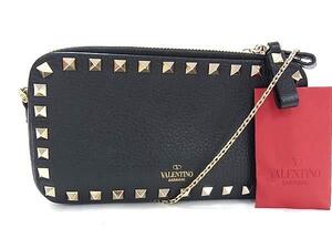 1円 ■極美品■ VALENTINO GARAVANI ヴァレンティノ ガラヴァーニ ロックスタッズ レザー チェーン ショルダーバッグ ブラック系 FF8500