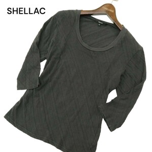 SHELLAC シェラック 春夏 斜めストライプ★ 7分袖 ストレッチ カットソー Tシャツ Sz.44　メンズ グレー 日本製　A4T07051_6#D